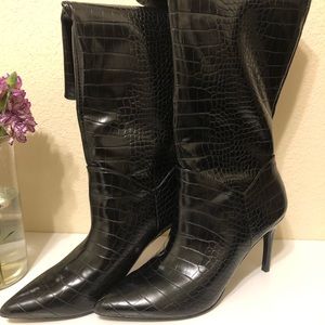 NEW Steve Madden Kinga Black Croc Knee High Boots